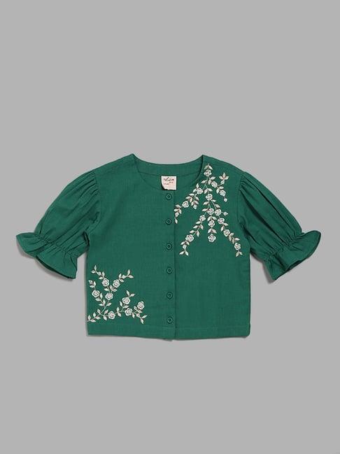 utsa kids by westside emerald green floral embroidered top