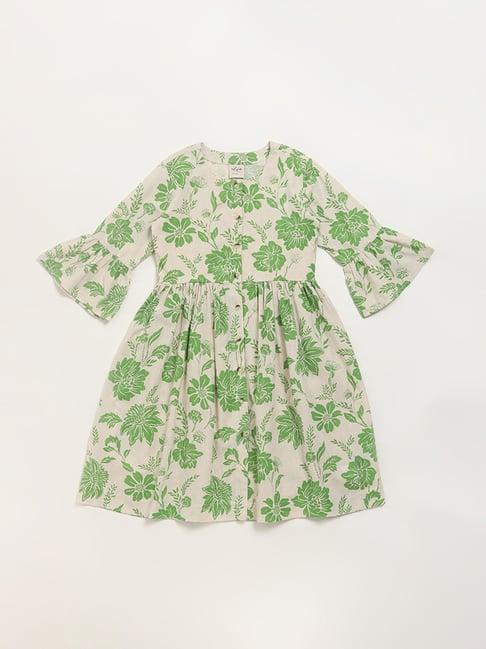 utsa kids by westside green floral printed dress