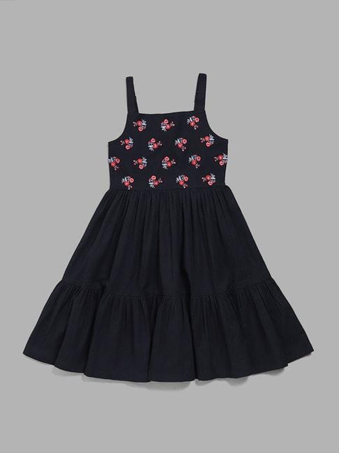 utsa kids by westside navy floral embroidered tiered dress