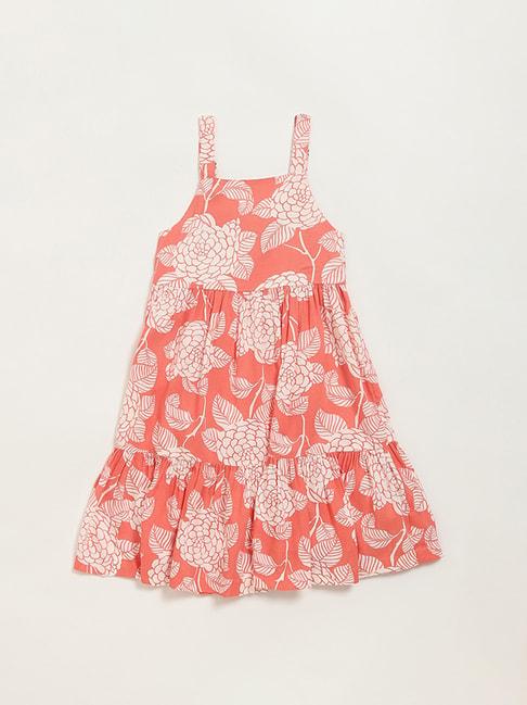 utsa kids by westside peach printed strappy dress