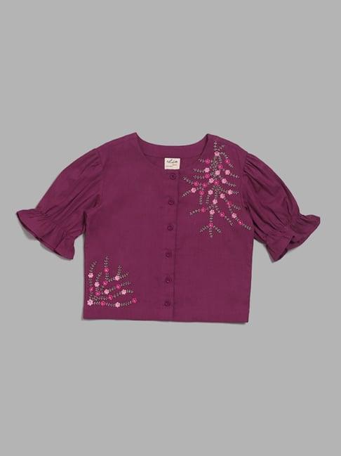 utsa kids by westside plum floral embroidered top