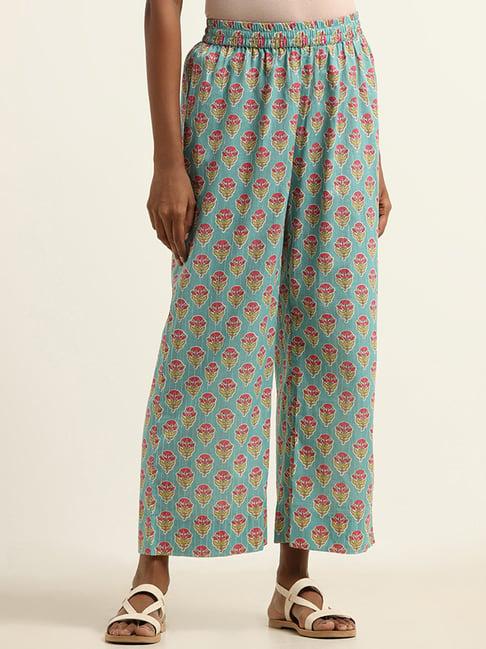 utsa by westside aqua blue printed pants