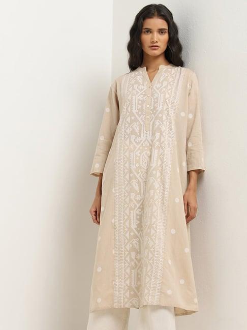 utsa by westside beige geometrical design a-line kurta