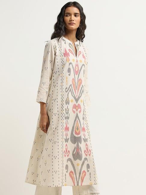 utsa by westside beige ikat printed a-line kurta