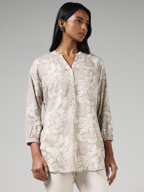 utsa by westside beige leaf printed tunic