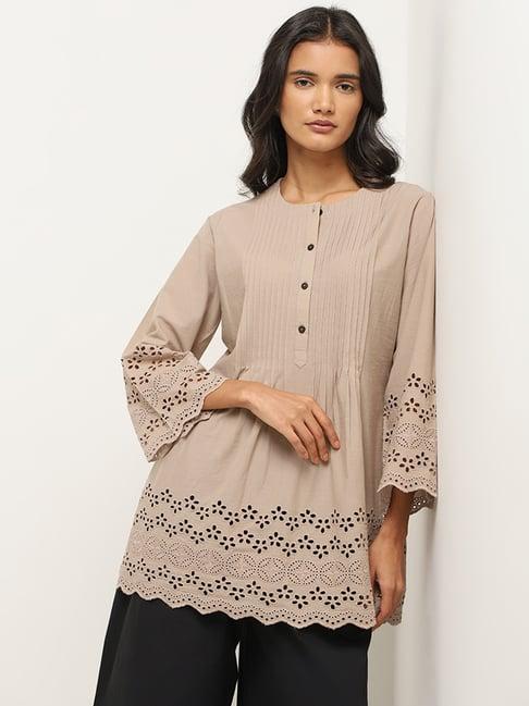 utsa by westside beige schiffli kurti