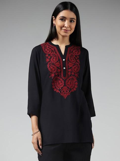 utsa by westside black embroidered kurti