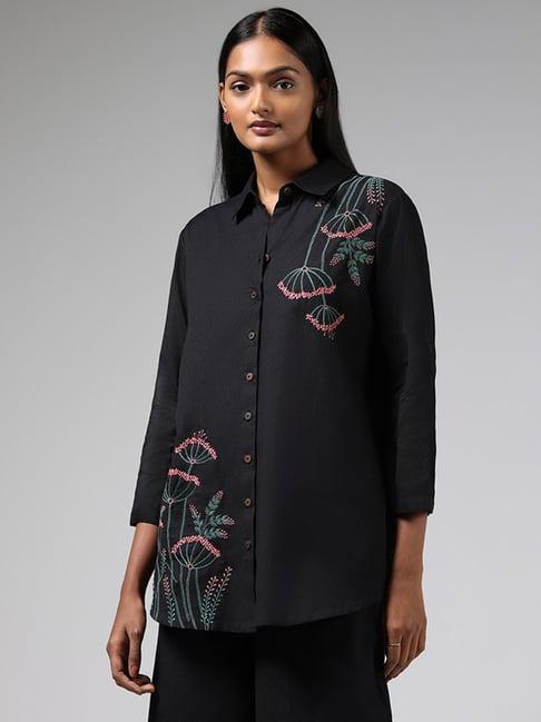 utsa by westside black floral embroidered tunic