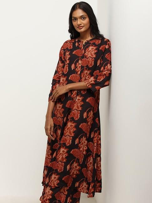 utsa by westside black floral print kurta