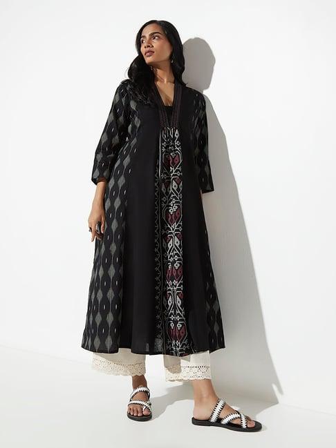 utsa by westside black ikat-printed a-line kurta