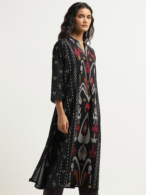 utsa by westside black ikat printed a-line kurta