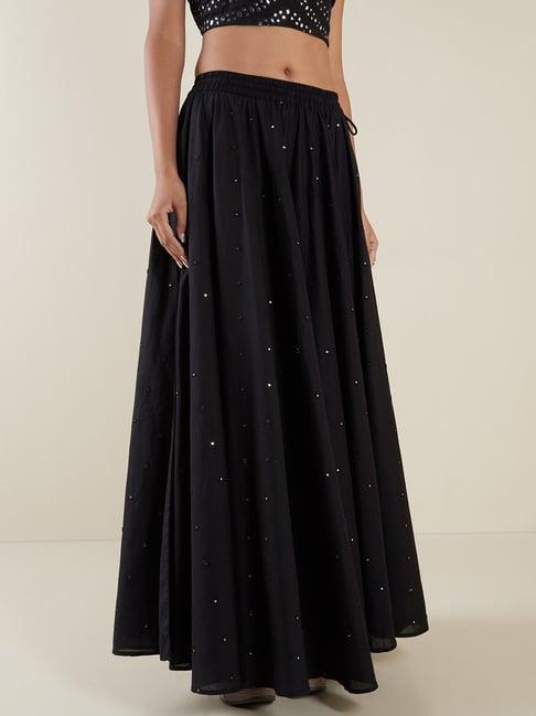 utsa by westside black mirror detailed long skirt