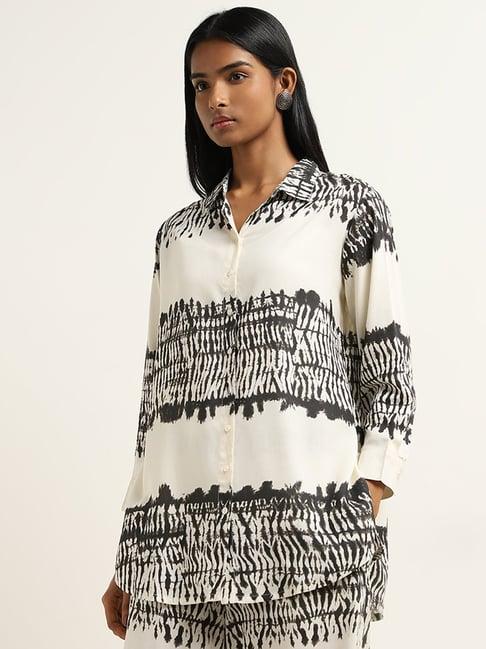 utsa by westside black tie-dye printed straight tunic