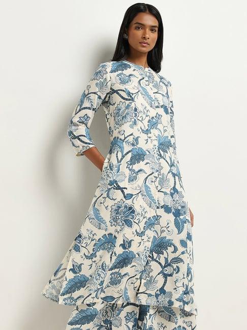 utsa by westside blue botanical printed a-line kurta