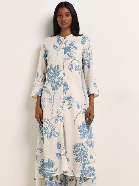 utsa by westside blue botanical printed a-line kurta