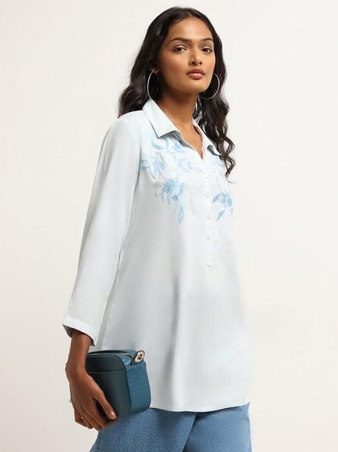 utsa by westside blue floral embroidered kurti