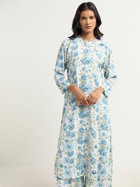 utsa by westside blue floral printed a-line kurta