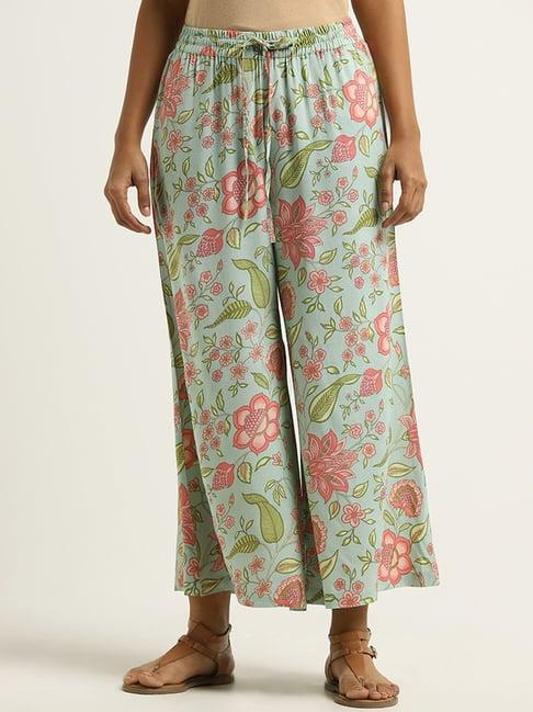 utsa by westside blue floral printed palazzos