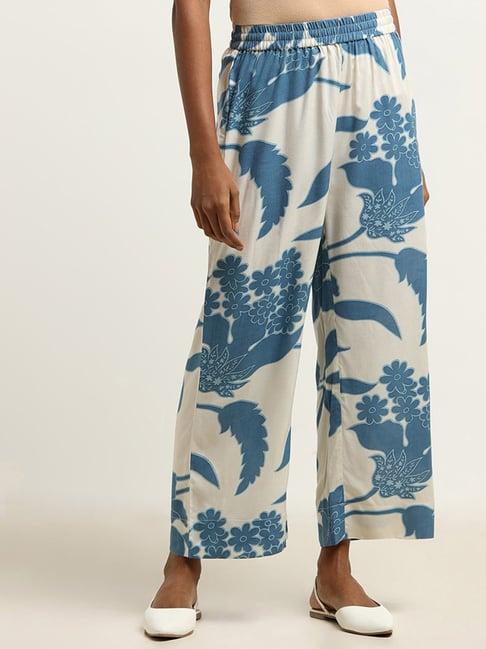 utsa by westside blue printed wide-leg pants