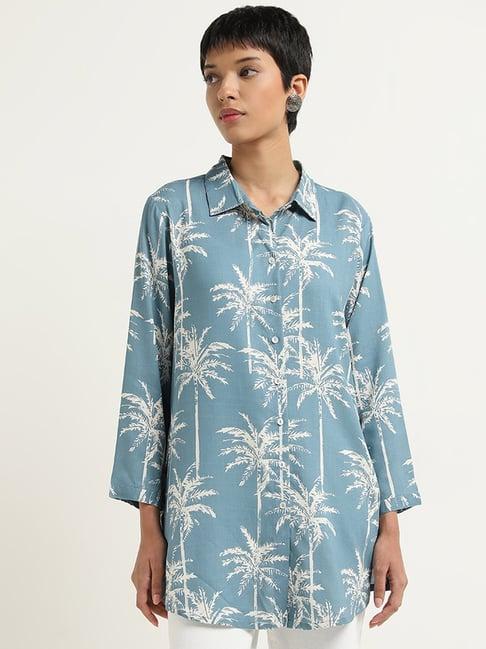 utsa by westside blue tropical inspired straight tunic