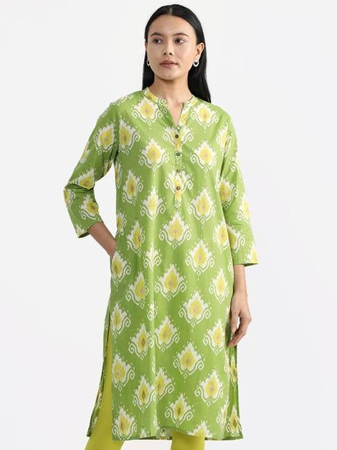 utsa by westside bright green nalini ikkat printed kurta