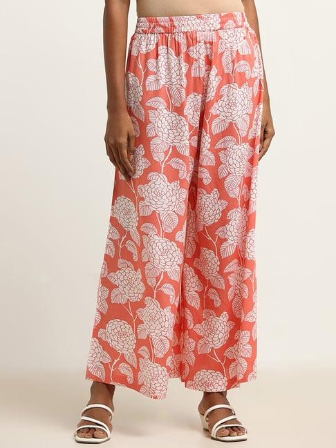 utsa by westside coral floral printed palazzos