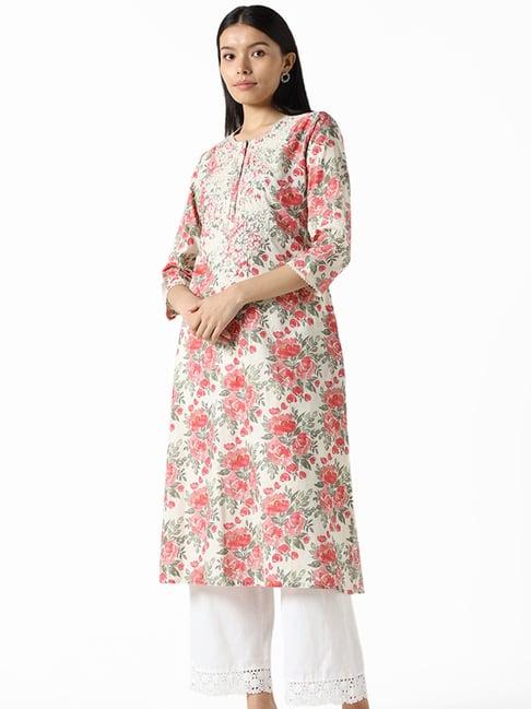 utsa by westside coral multicolored chikankari embroidery trapeze kurta