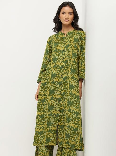 utsa by westside dark green foliage print a-line kurta