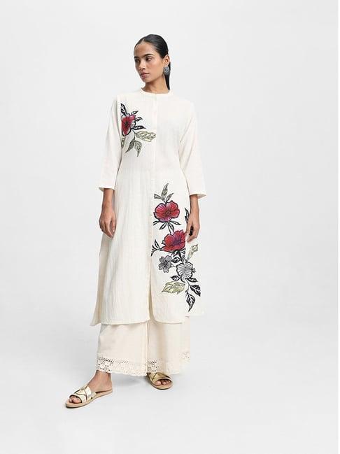 utsa by westside floral print off white kurta