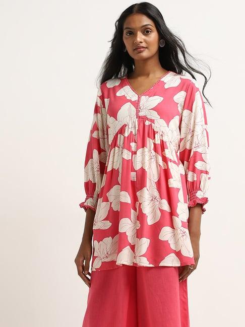 utsa by westside fuchsia floral design a-line kurti