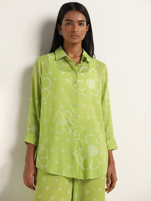 utsa by westside green bandhani design straight cotton tunic