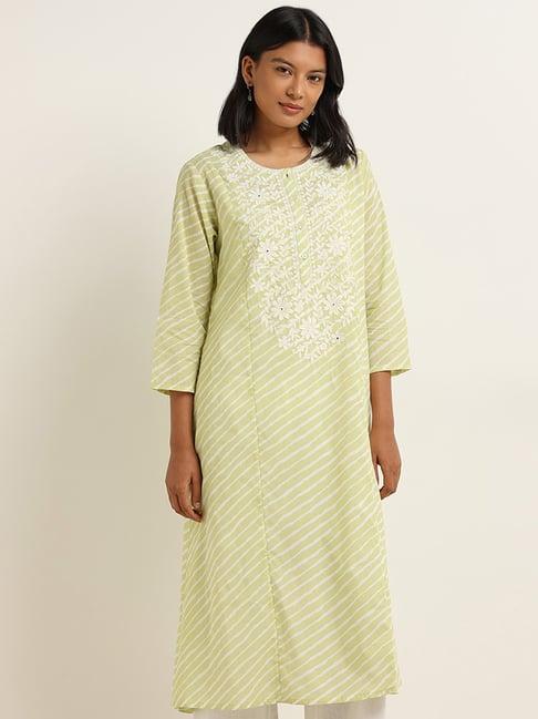 utsa by westside green floral embroidered a-line kurta