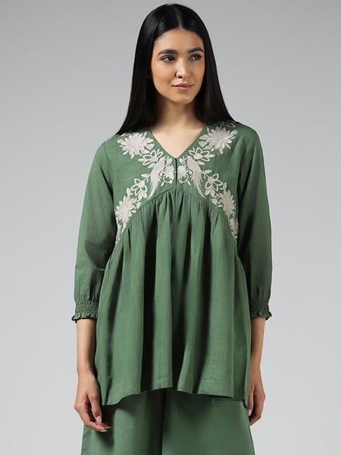 utsa by westside green floral embroidered tunic