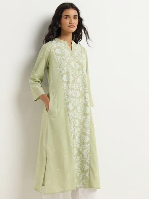 utsa by westside green floral pattern a-line kurta