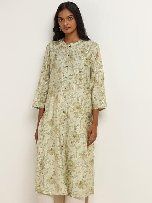 utsa by westside green floral print kurta