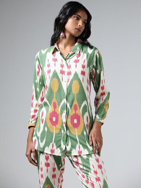 utsa by westside green multicolor ikkat print slim fit tunic