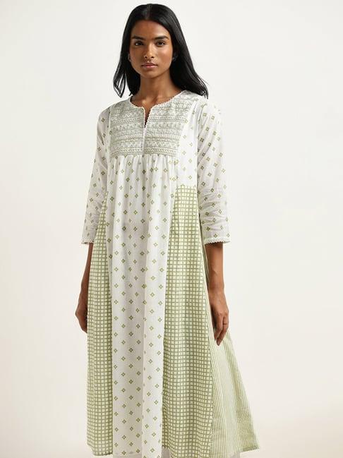 utsa by westside green printed a-line cotton kurta