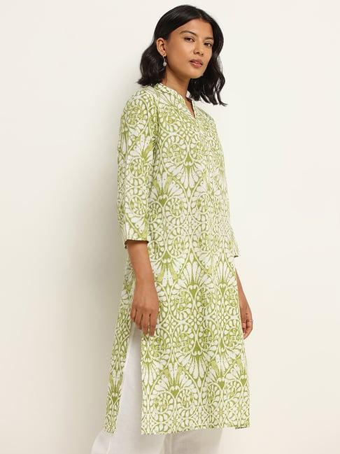 utsa by westside green straight fit printed kurta