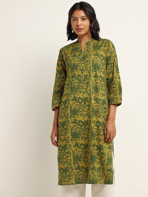 utsa by westside green straight fit printed kurta