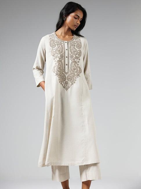 utsa by westside grey chikankari embroidered kurta