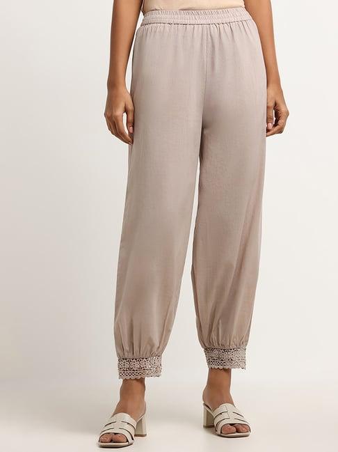 utsa by westside grey crochet-trimmed pants