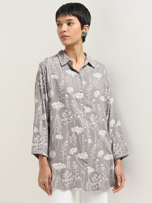 utsa by westside grey floral printed straight tunic