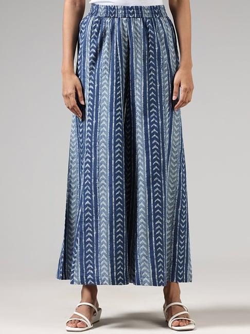 utsa by westside indigo arrow printed palazzos