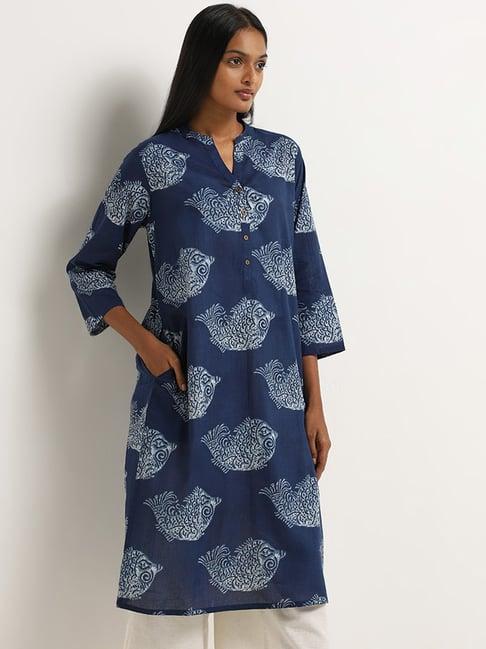 utsa by westside indigo printed a-line kurta