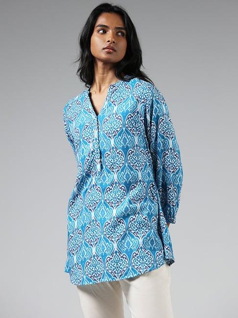 utsa by westside indigo printed button down tunic