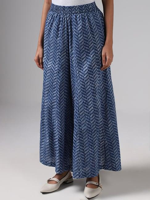 utsa by westside indigo printed mid rise palazzos