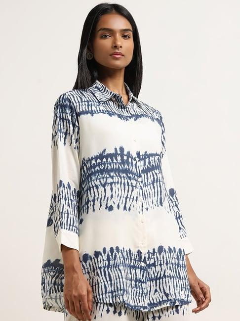 utsa by westside indigo tie-dye printed straight tunic