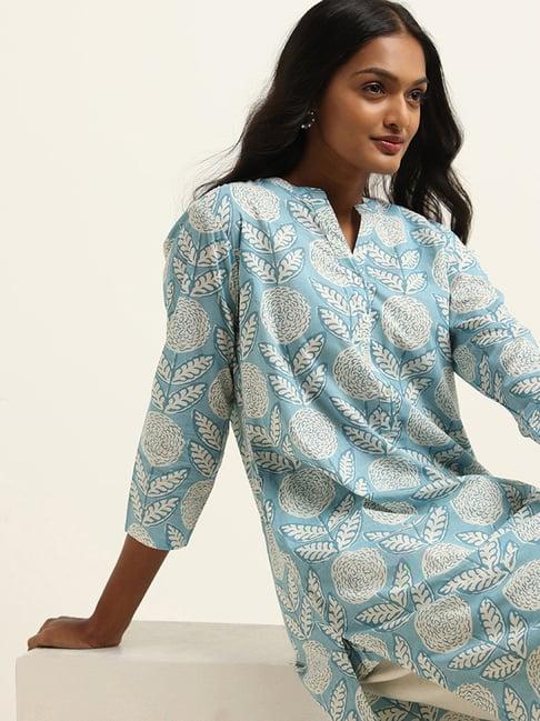 utsa by westside light blue floral kurta