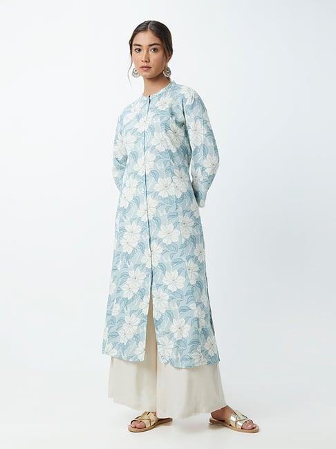 utsa by westside light blue floral print a-line kurta