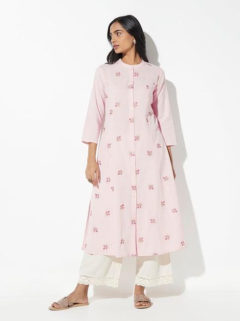 utsa by westside light pink floral-embroidered a-line kurta